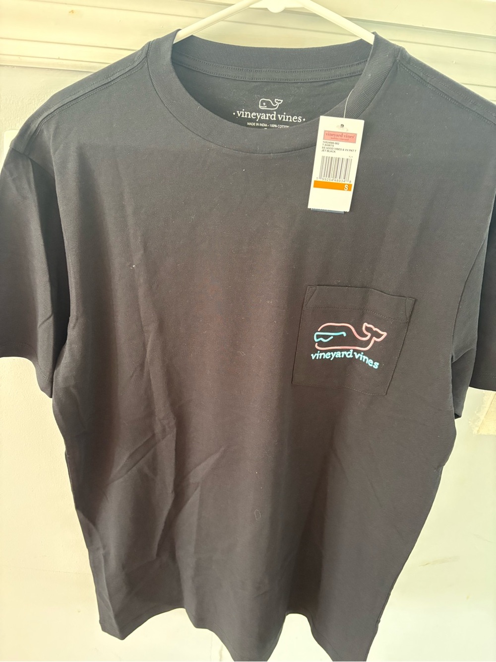 Vineyard Vines Black Short-Sleeve Pocket Tee with Neon Whale - Picture 2 of 7